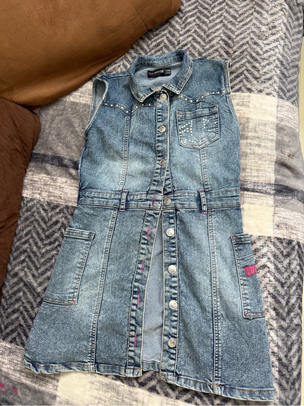 True Religion Girls Sleeveless Denim Button-Front Dress Jacket - Light Blue